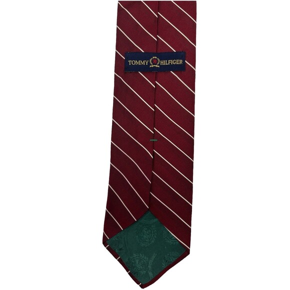 Tommy Hilfiger Men’s Silk Tie Burgundy Red White Diagonal Stripe  57"x 3.75" - Picture 4 of 6